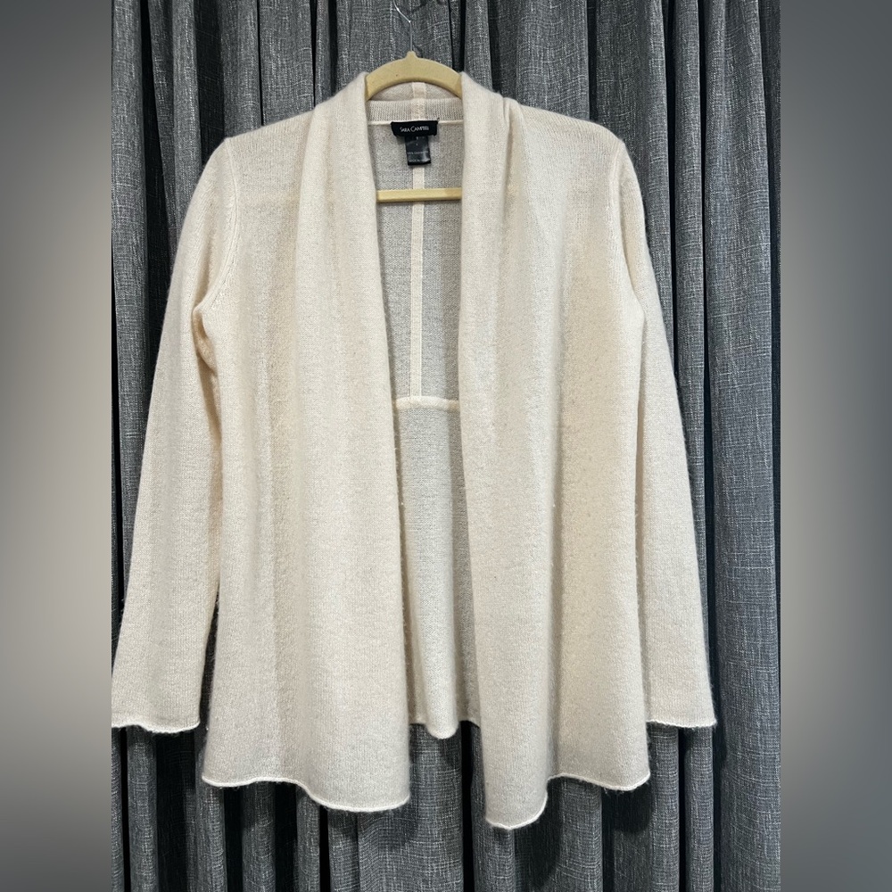 Sara Campbell Cream Open-Front Cardigan 100% cashmere - Picture 2 of 6